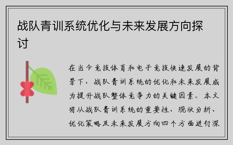 战队青训系统优化与未来发展方向探讨